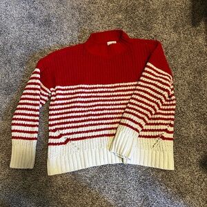 Wonderly Red and Cream Striped Turtleneck Sweater